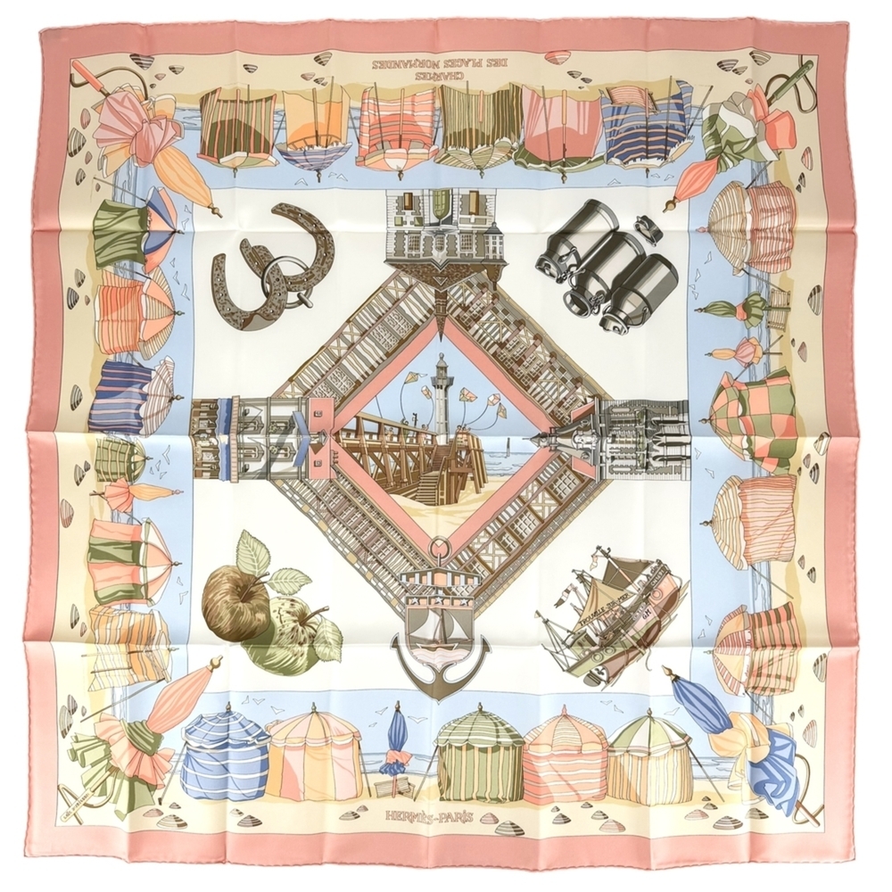 Hermes scarf/muffler for women, Carre 90, "Charm of the Normandy Coast," fash...